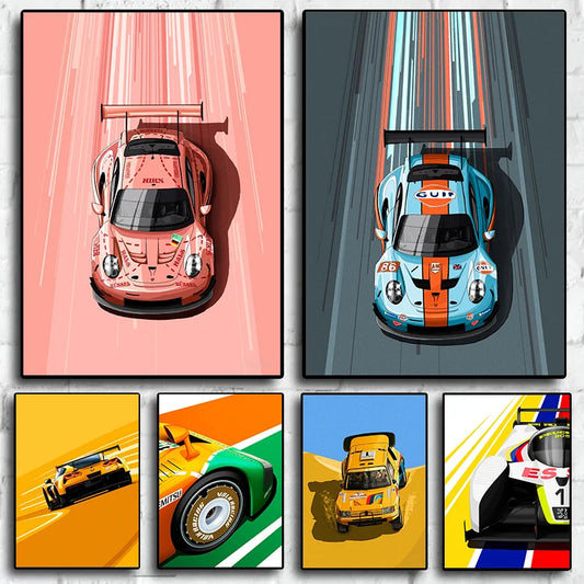 Modern Cartoon Racing Car Poster