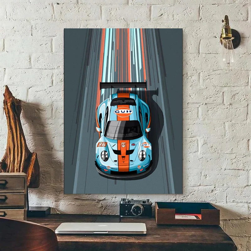 Modern Cartoon Racing Car Poster