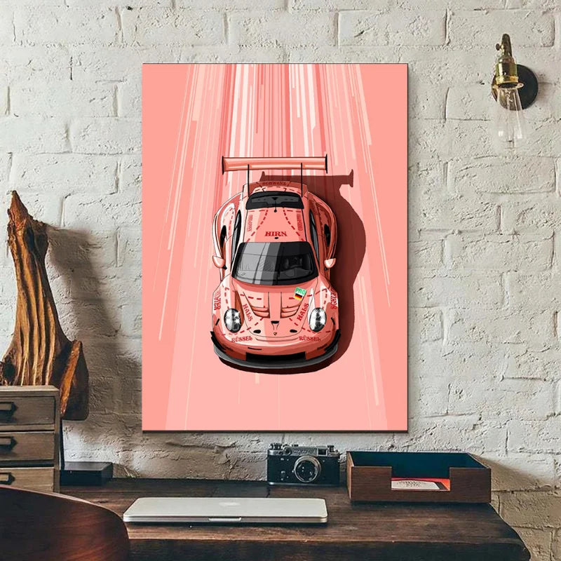 Modern Cartoon Racing Car Poster